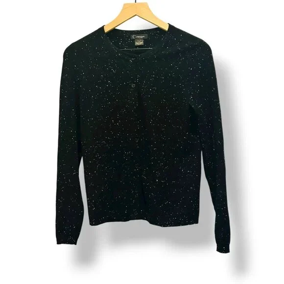 C by Bloomingdale's 100% Cashmere Sweater Set Black White Fleck Twin Set Small - Picture 2 of 14